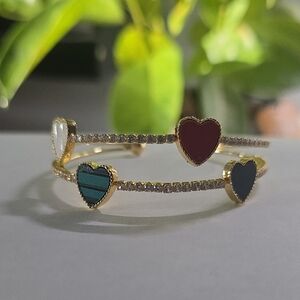 14 Gold Plated Heart Multi-Color Enamel Double-Band Bracelet